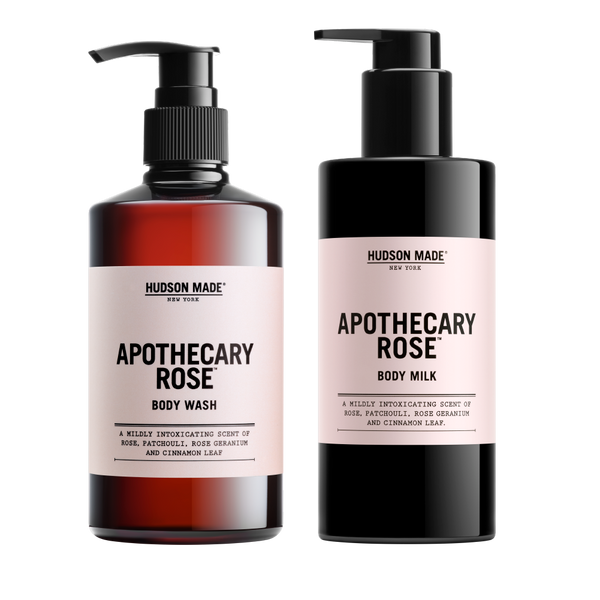 Hudson Made Apothecary Rose Duo with Rose, Patchouli, Geranium, and Cinnamon Leaf.